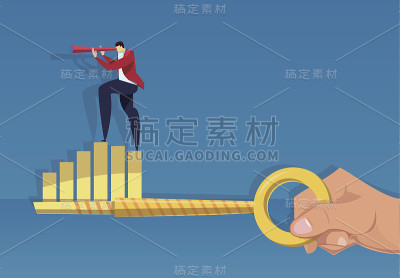 商人站在钥匙上俯瞰远处