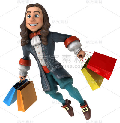 3D插图的卡通人在历史巴洛克服装