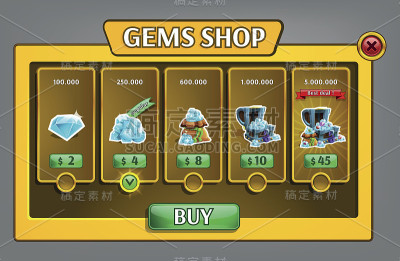商店宝石面板，游戏资产与宝石图标。矢量插图。