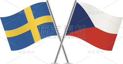 捷克和瑞典国旗。向量。
