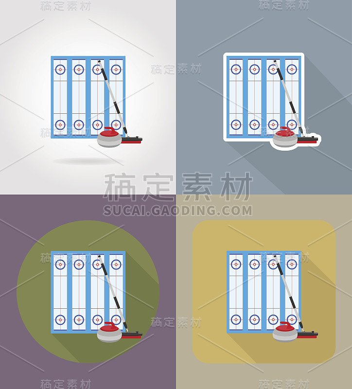 操场上的冰壶运动游戏平面图标矢量插图