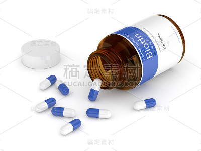 3d渲染的瓶子与维生素B7药丸