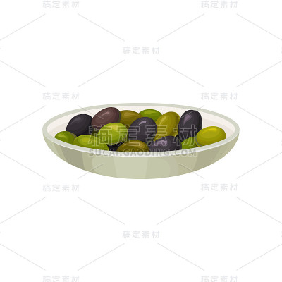 玻璃碗的腌黑和绿色橄榄向量插图