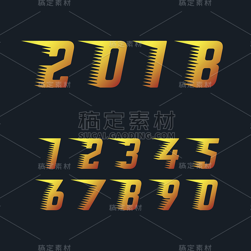 体育赛事数字具有快速运动效果的速度线矢量符号集。2018年新年快乐火红的象征