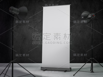 空白的滚动横幅显示。模板模型。3 d