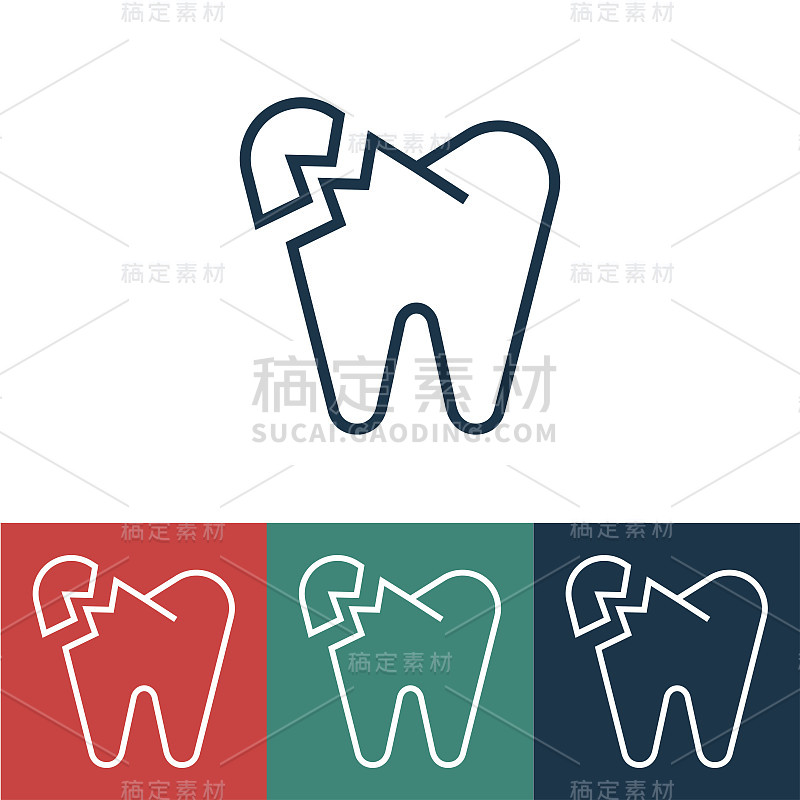 带有牙齿碎片的线性矢量图标