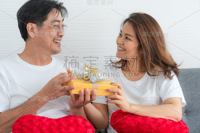 快乐的亚洲老年夫妇有美好的时间在家里。老年人退休与健康公民老年观念。