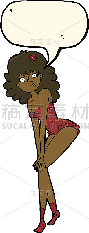 卡通女人穿着内衣，说话冒泡
