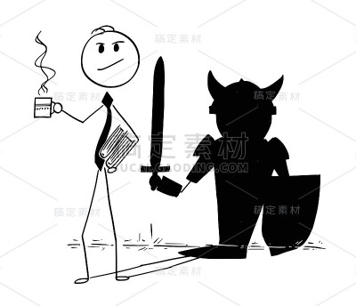 概念卡通自信的商人和英雄骑士阴影