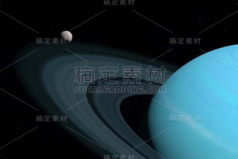 米兰达在外太空围绕天王星行星运行。三维渲染