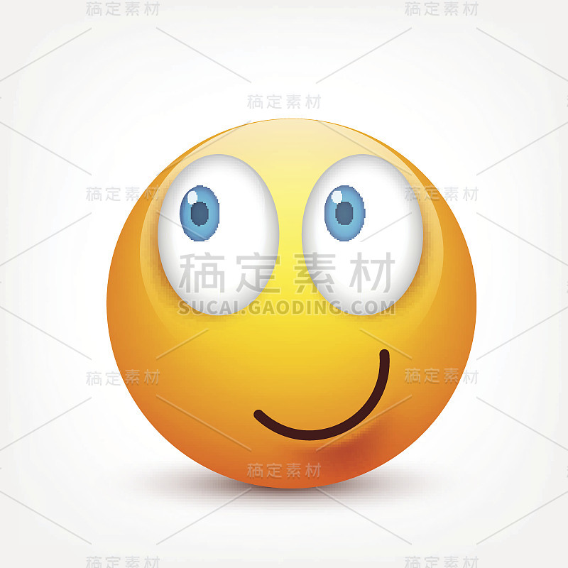 蓝眼睛的笑脸，表情包。黄脸带着情绪。面部表情。3 d现实emoji。伤心,高兴,生气的脸。有趣的卡通