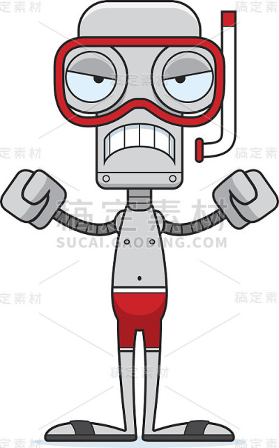 卡通愤怒的浮潜机器人