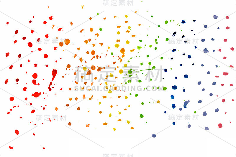 在白纸背景上的彩色水彩污渍。
