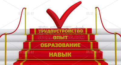 技能、教育、经验、就业。台阶上的铭文