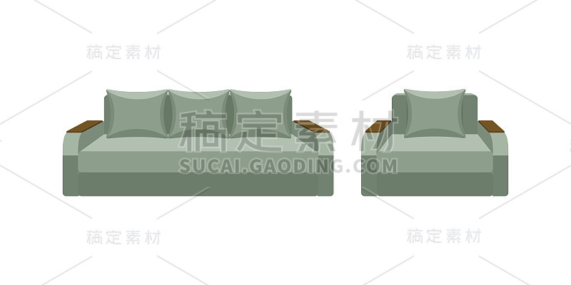 彩色图标椅子和沙发。家居内饰家具的收藏