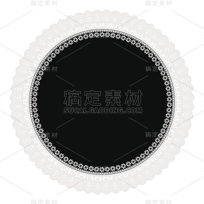 白色背景上的白色黑色圆形镂空餐巾。