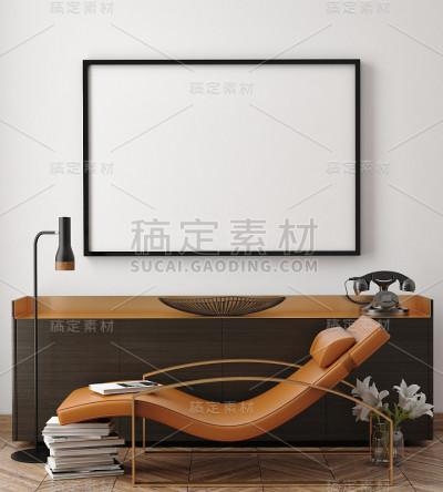 模拟海报框架在时髦的室内背景