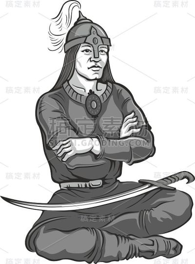 勾勒出蒙古族战士的剪影。矢量图