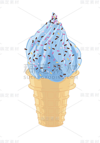 甜而凉爽的冰淇淋与砂砾在华夫蛋筒