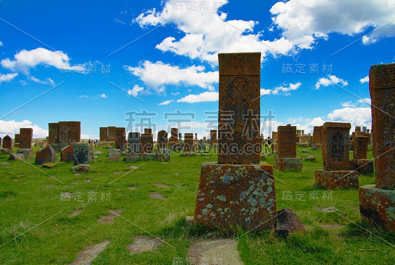 石板aka khachkar, Noratus墓地，亚美尼亚