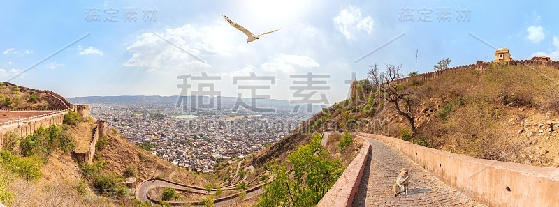 Nahargarh Fort和斋浦尔全景图，印度