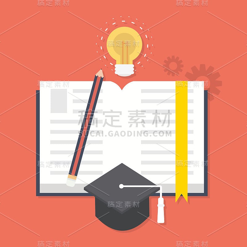 教育、学习、学习的理念。彩色平面设计图标。向量