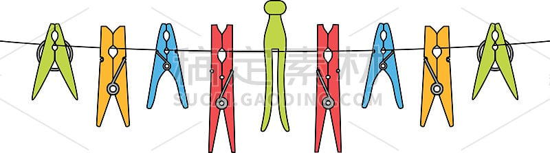 各种衣服或洗衣别针设置在绳子上隔离