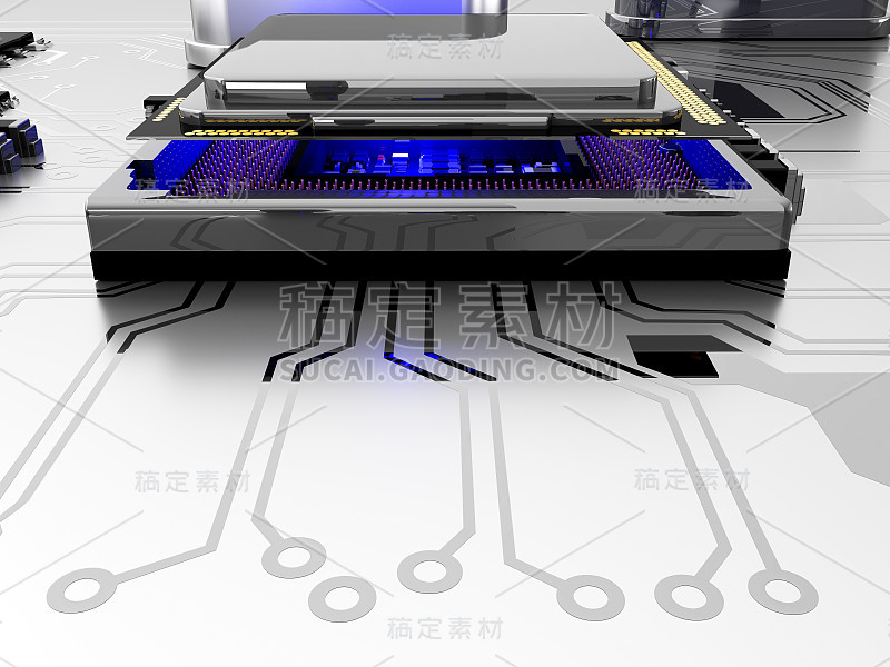 带有电路板的CPU。计算机概念及技术背景