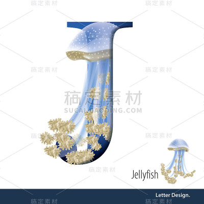 矢量插图的字母J为水母字母表。英语