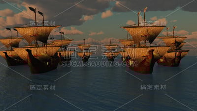 旧船在海上日落
