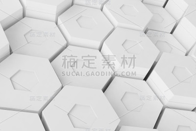 白色几何六角形抽象背景，3d渲染