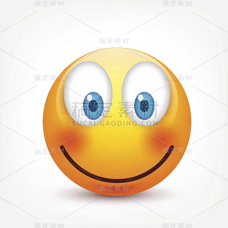 蓝眼睛的笑脸，表情包。黄脸带着情绪。面部表情。3 d现实emoji。伤心,高兴,生气的脸。有趣的卡通