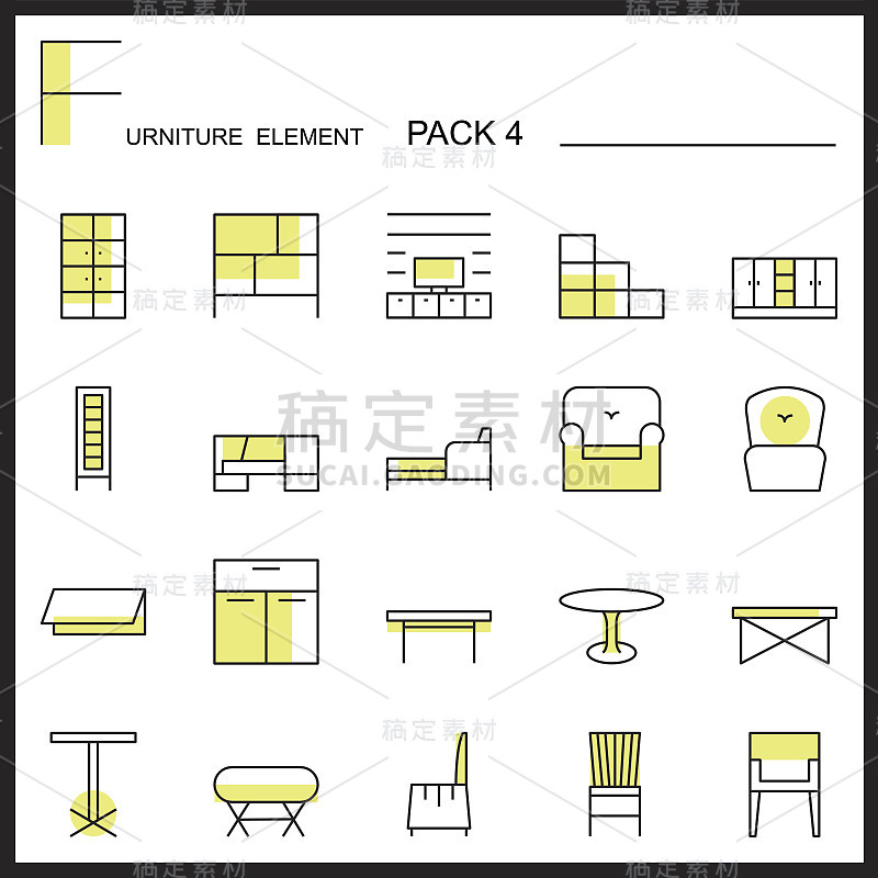 家具和家居装饰线图标包4。颜色轮廓图标。