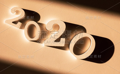 棕色背景上的2020数字。