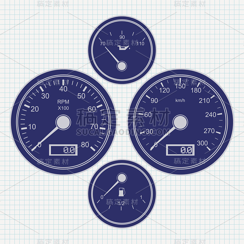 仪表板。时速表和转速表