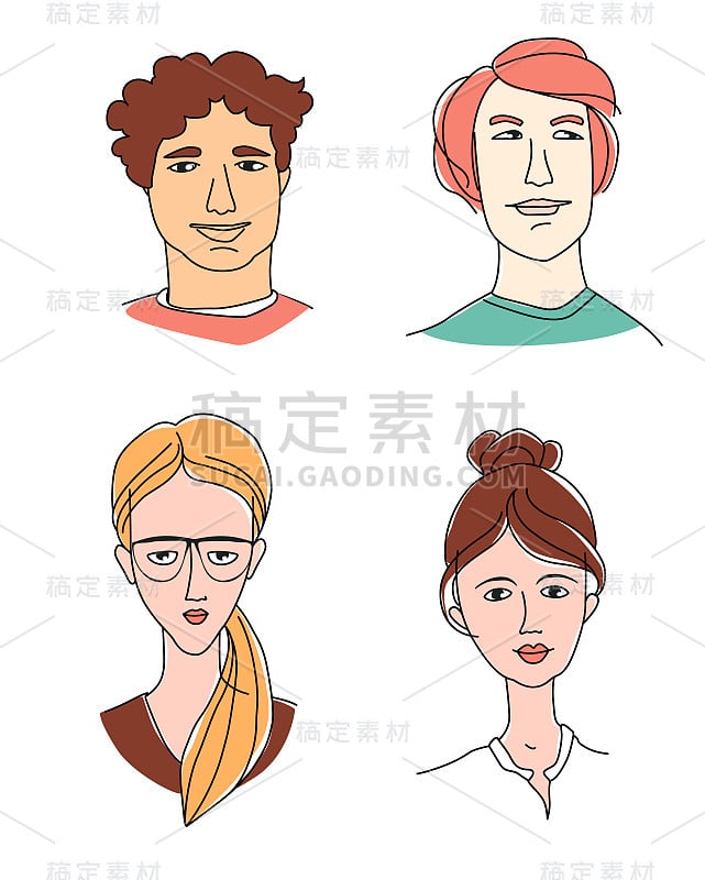 Caucasian women's men's head portraits. Mono-ethni