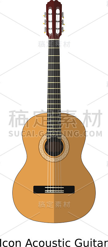 图标简单的原声吉他上的白色背景。矢量图