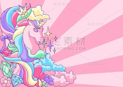 有独角兽和幻想物品的背景或卡片。