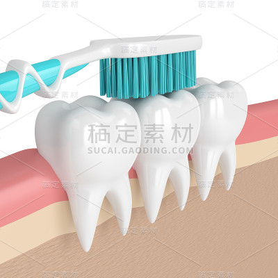 牙齿与牙刷的3d渲染