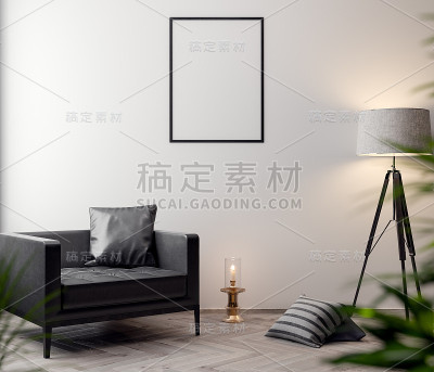 室内海报模型，现代设计的3D插图