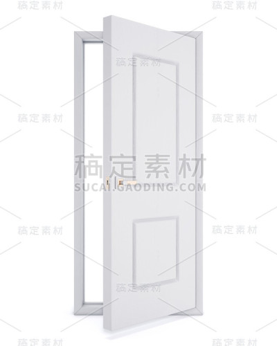 打开白色背景的门。3 d渲染。