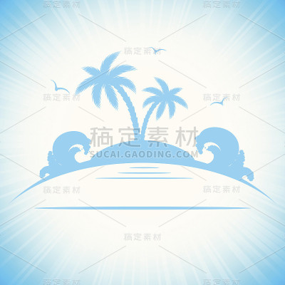 蓝色背景上的棕榈岛