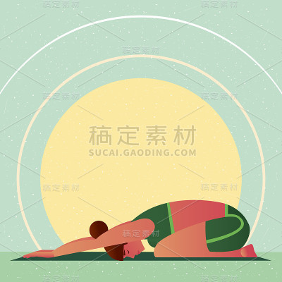 女孩在瑜伽儿童休息姿势或Balasana