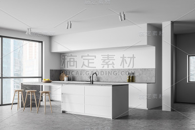 阁楼白色厨房角落与酒吧