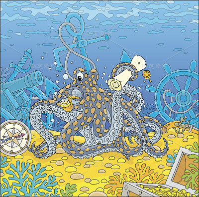 带着金银岛地图的章鱼海盗