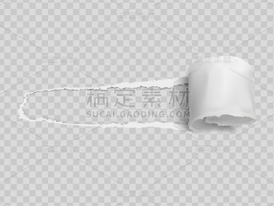 撕纸逼真，在透明的背景纸上的洞。矢量插图