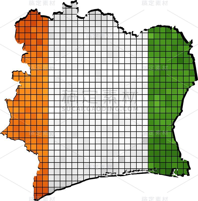 象牙海岸地图，里面有国旗