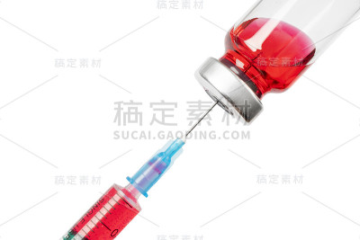 药物接种设备与针和安瓿隔离在白色背景。卫生保健的概念。注射器和疫苗。有疫苗的安瓿