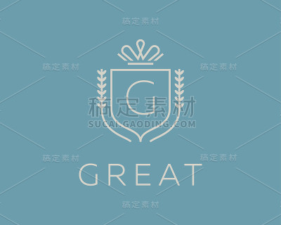 优雅的字母G标志型。优质crest标志设计。盾