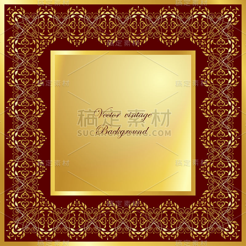 Abstract golden square lace frame with paper swirl